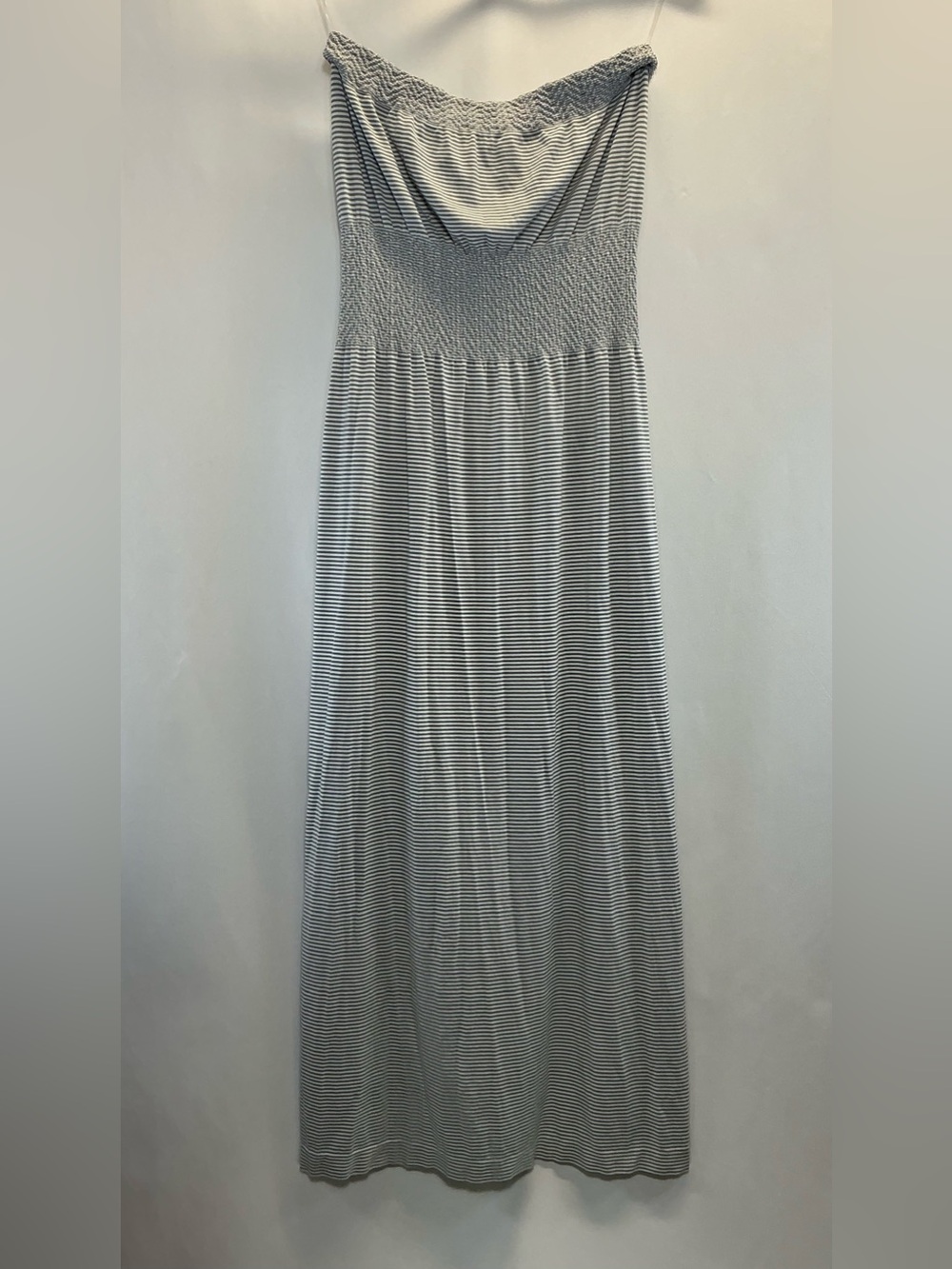 Lark + Grey Gray White Stripe Strapless Maxi Dress S/M Beach Vacation - Picture 4 of 11